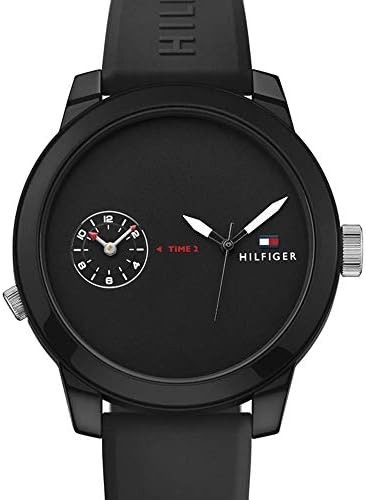 Tommy Hilfiger Men’s Denim Black Silicone Quartz Watch, model number 1791326.