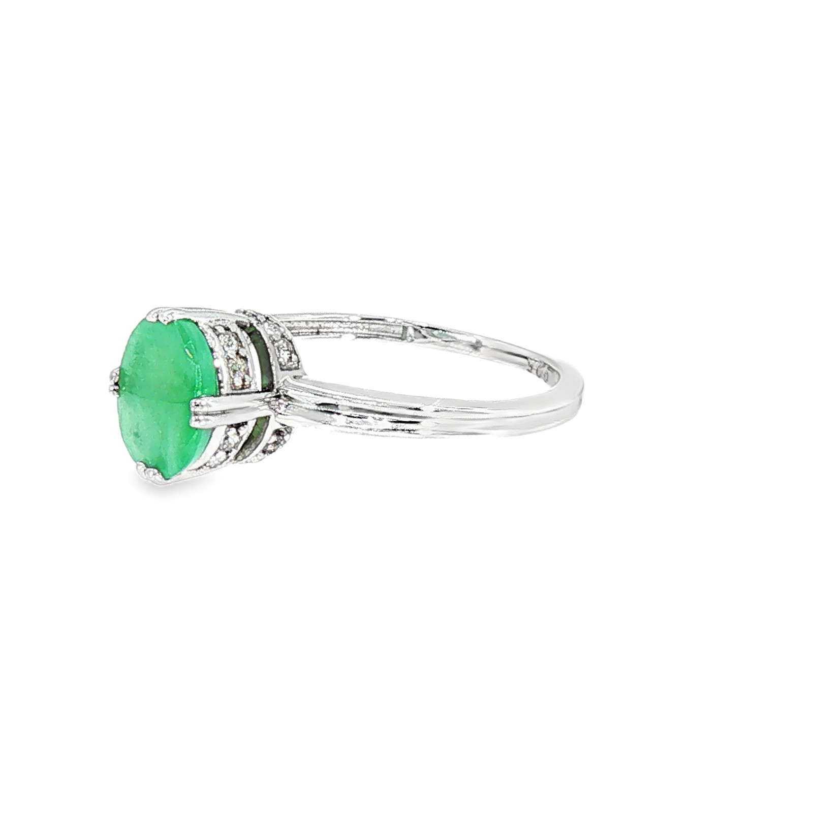 925 Sterling Silver Natural Emerald Gemstone Ring Oval Top Rich Green 7