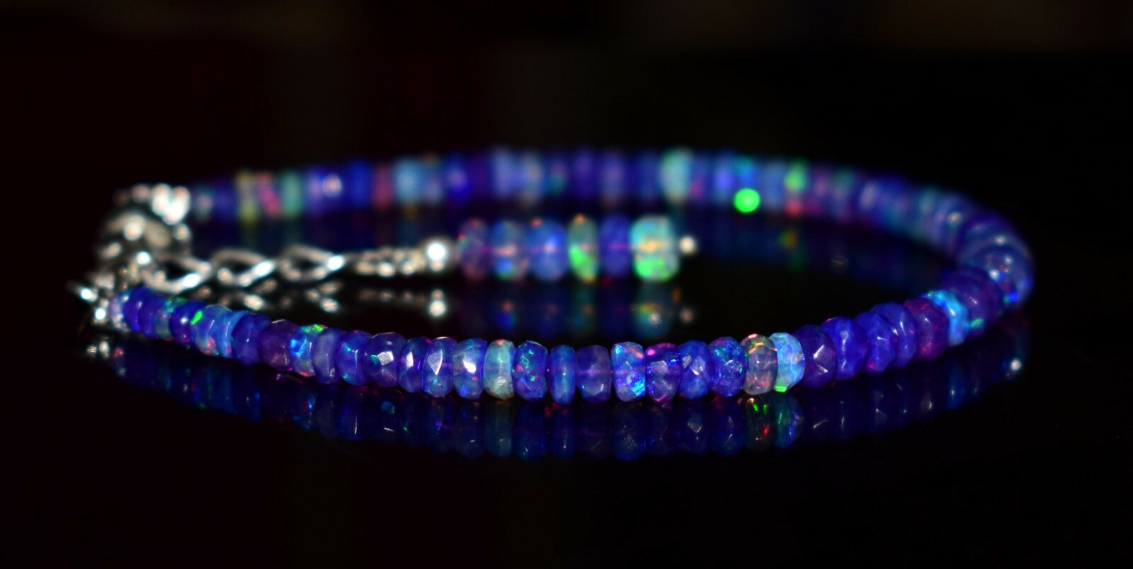 Natural Ethiopian Wello Fire Purple Opal Gemstone Faceted Beads 7″Bracelet F1452