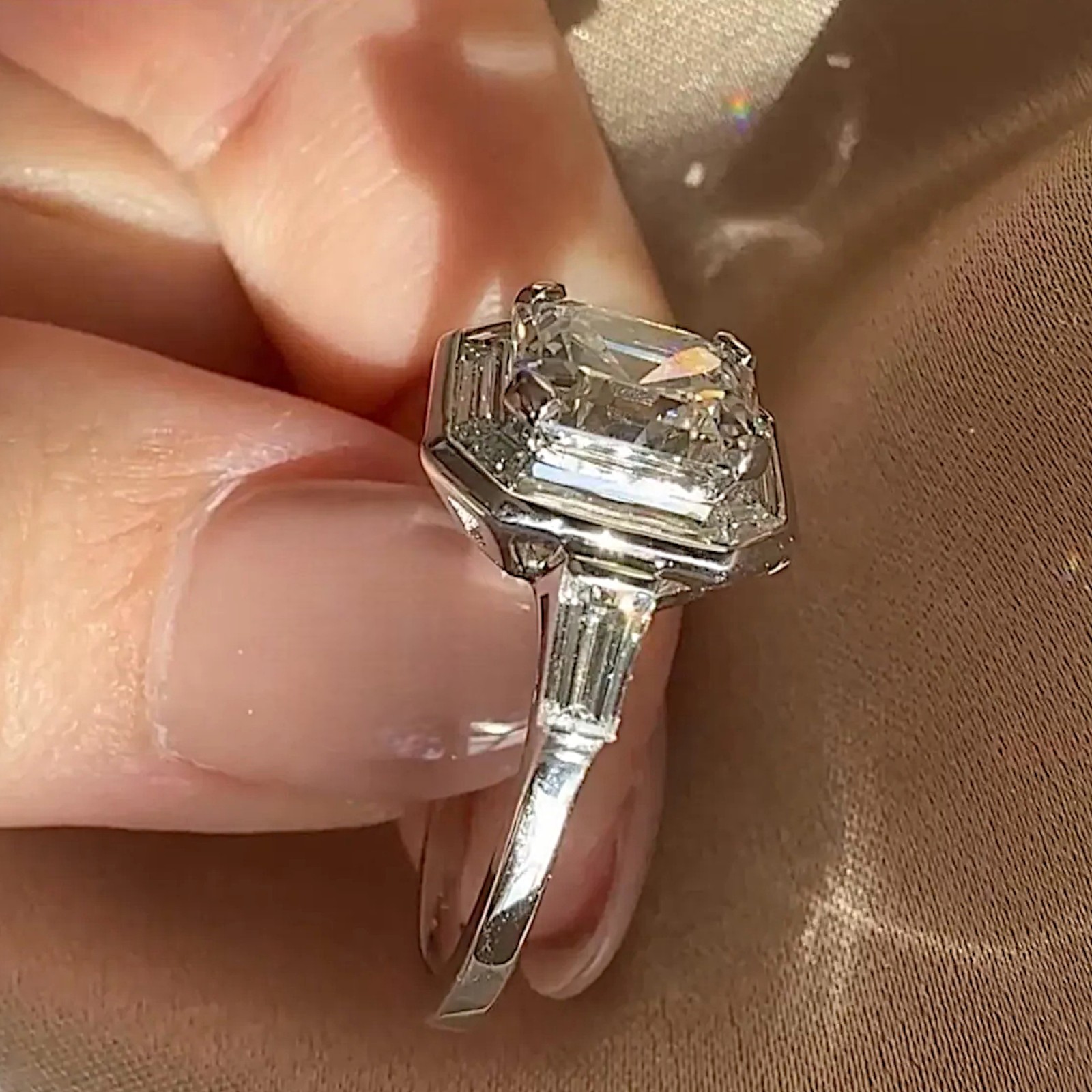 IGI Certified Lab Grown 5.80 CT Asscher Cut Diamond Engagement Ring 950 Platinum