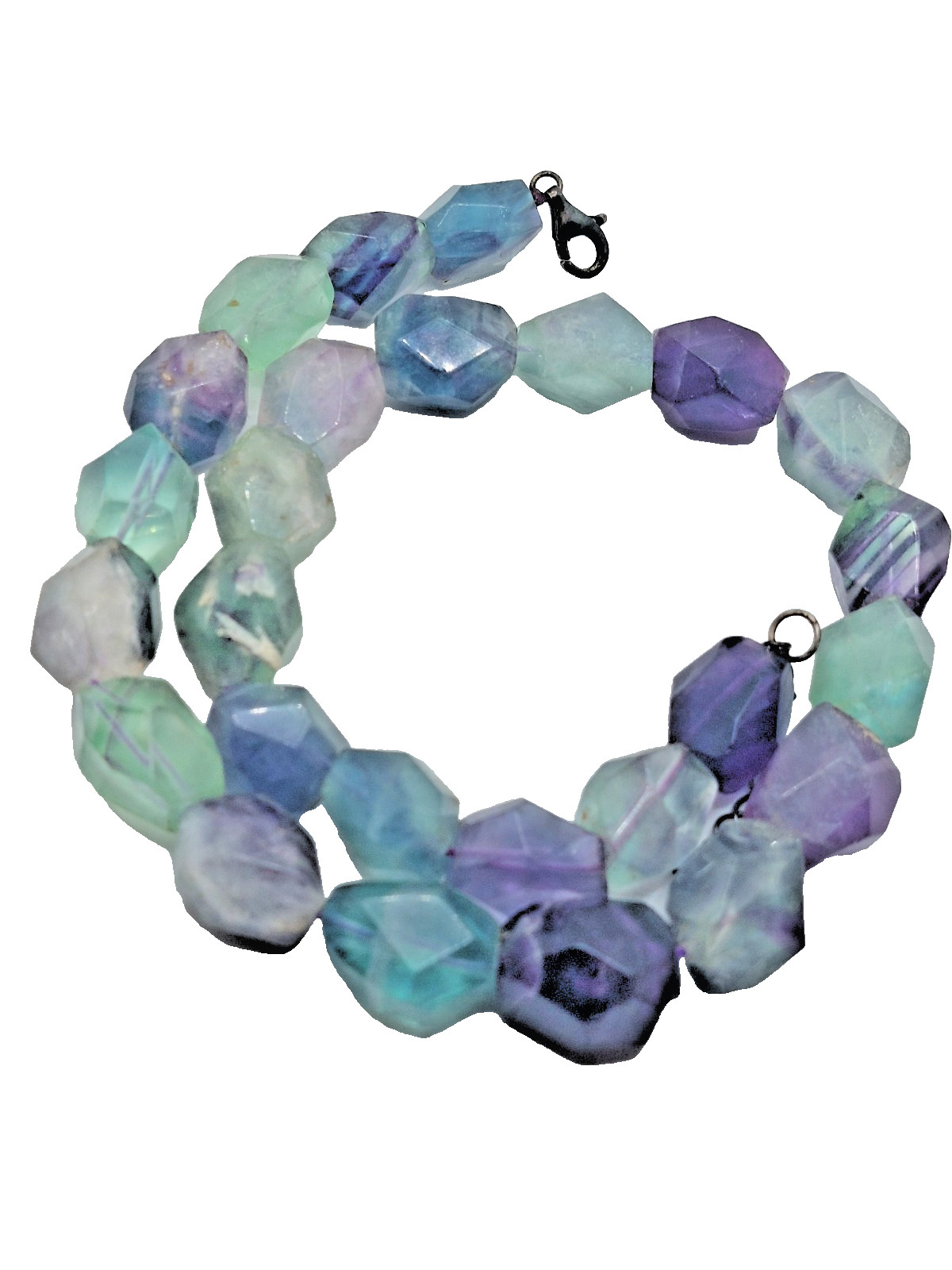 Vtg. Sterling Silver Rainbow Fluorite Faceted Bead Statement Necklace 132g
