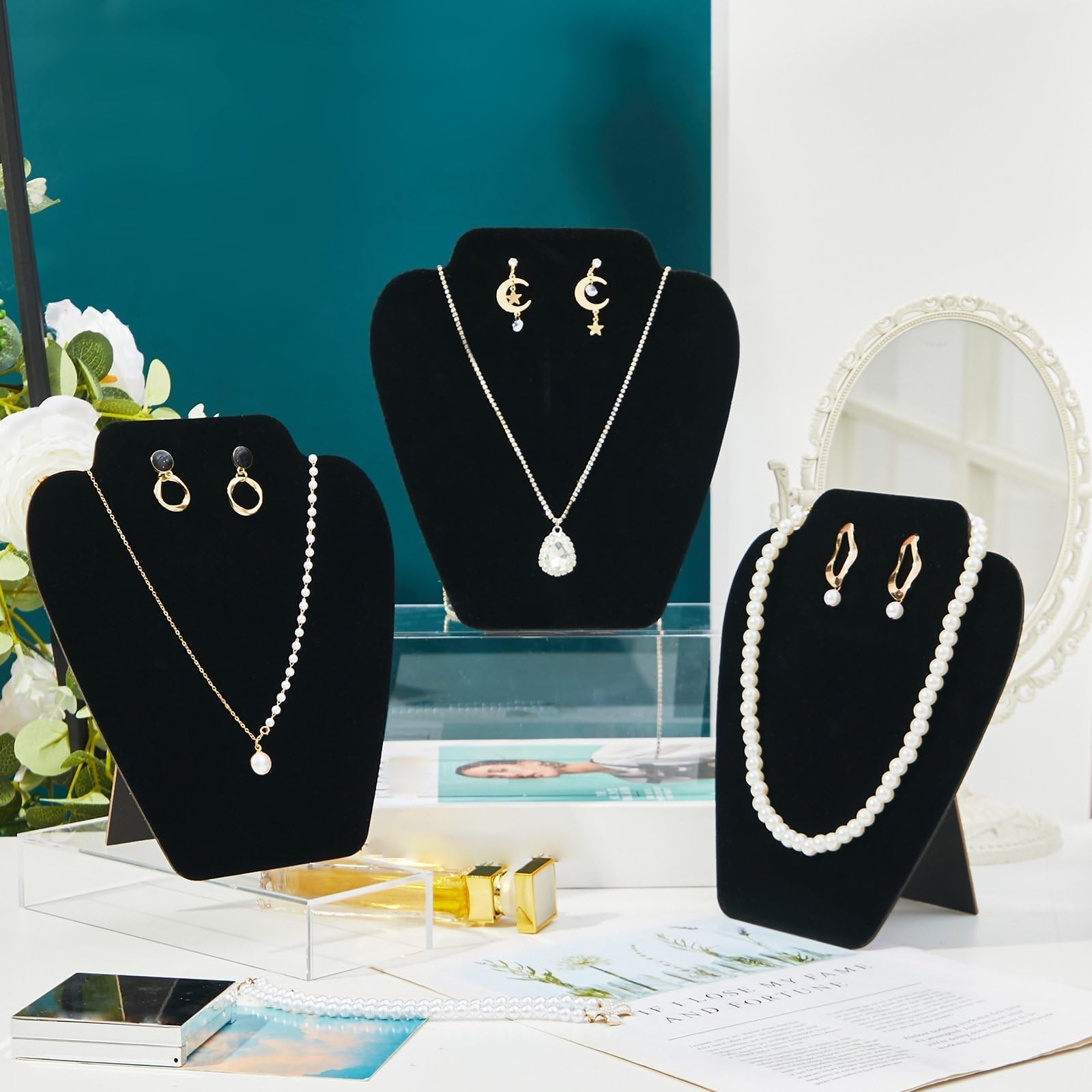 24pcs Foldable Necklace Display Stand Bulk 7.38 x 8.25inch Jewelry Bust Displ…