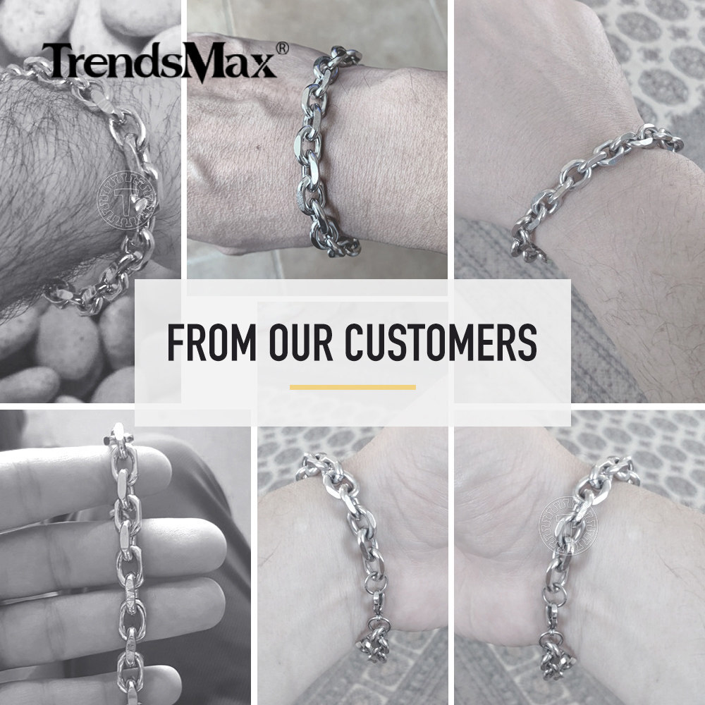 10mm Rolo Cable Link Mens Chain Boys Silver Tone Stainless Steel Bracelet