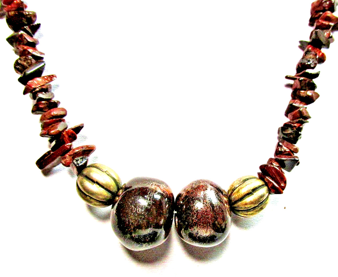 Gold Tone Brown Mahogany Obsidian Semi Precious Stone 20″ Necklace -NWOT (#2858)