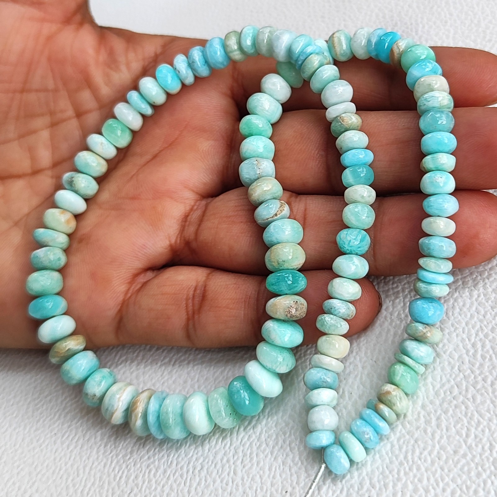 Natural Blue Aragonite Beads 5.5-9mm Smooth Rondelle 17″ Strand Argentina