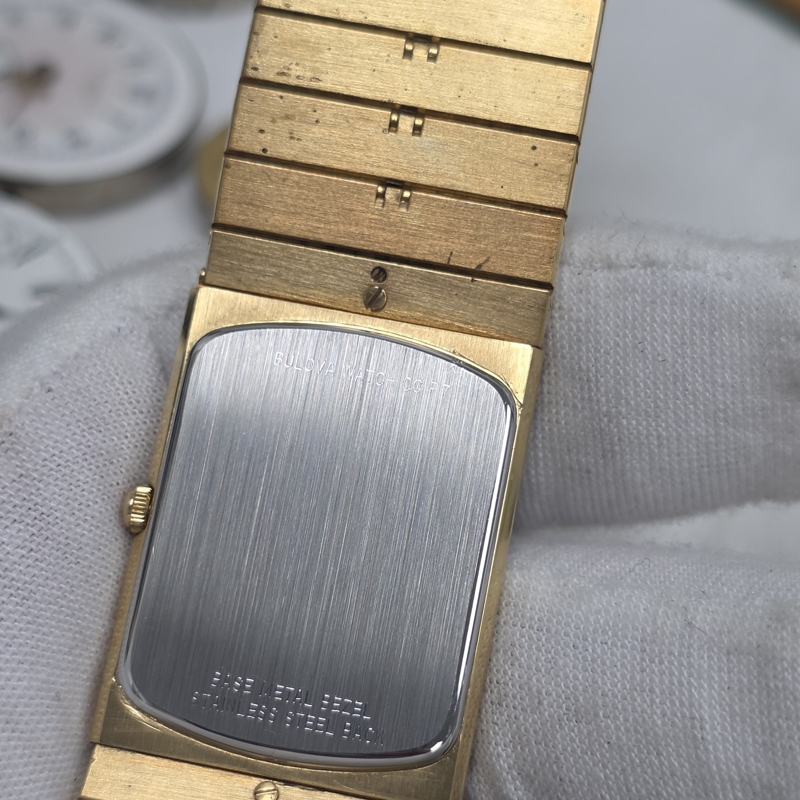 Vintage Bulova Tank Mens Watch Bally’s Advertising Diamond Gold Plated Italy