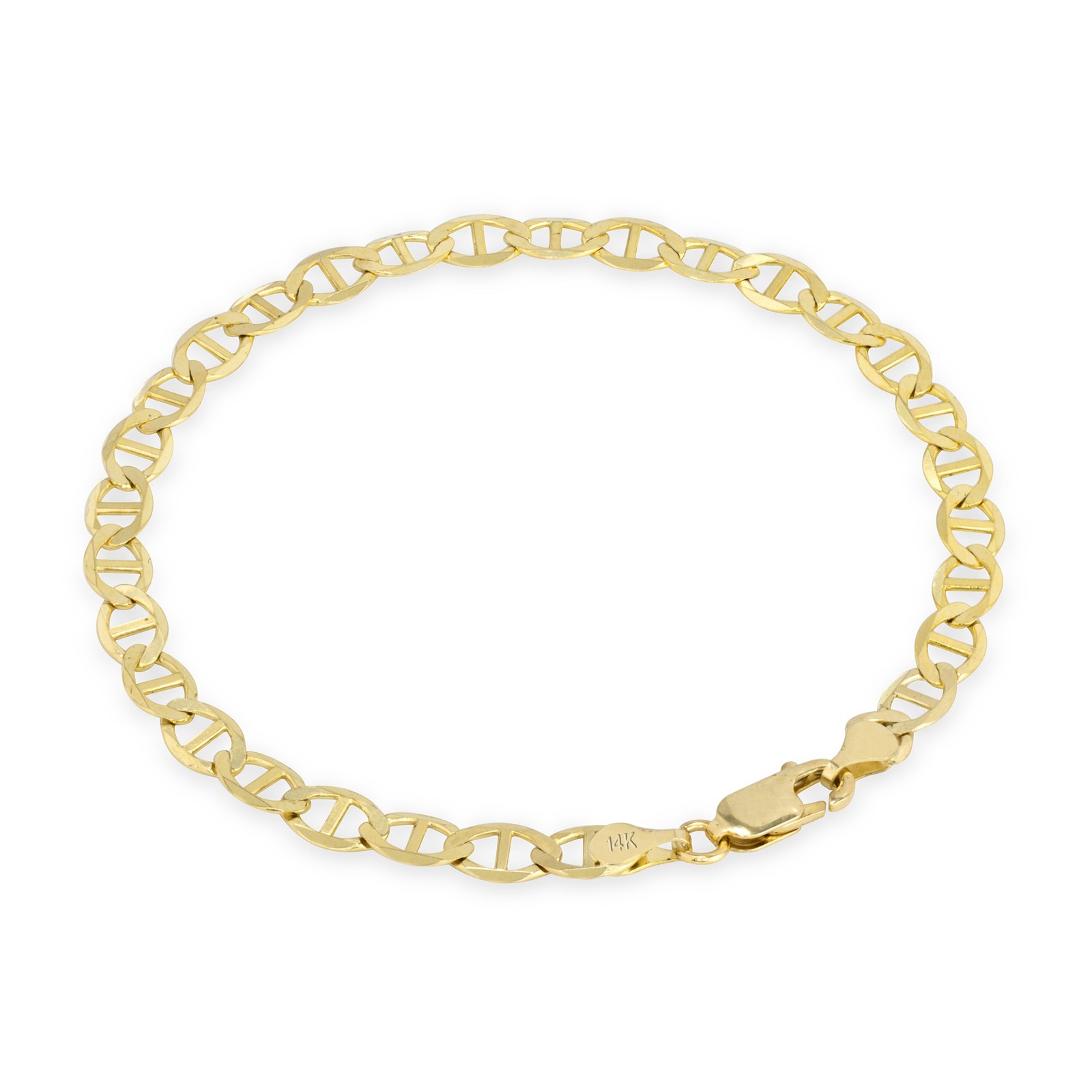 14K Yellow Gold Solid 4mm Mariner Anchor Link Chain Bracelet 7″ 7.5″ 8″ 8.5″ 9″