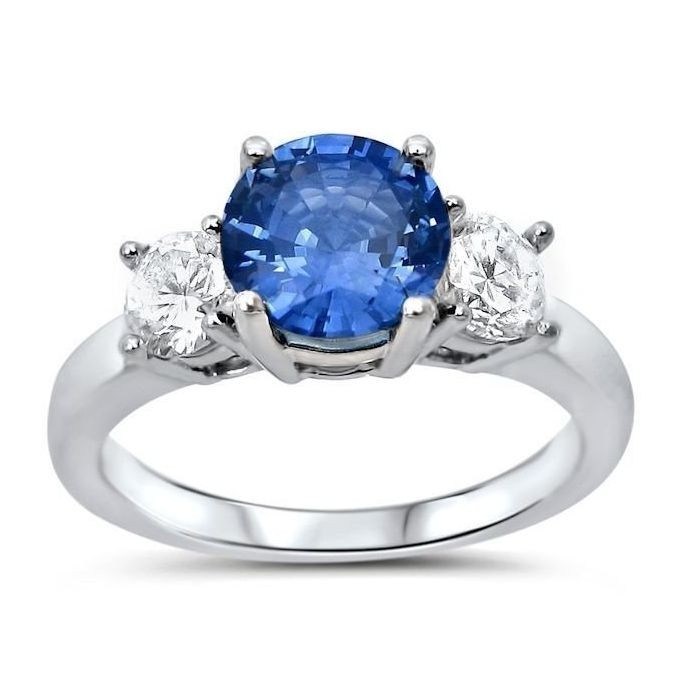 3.00 Ct Round Cut Natural Sapphire & Diamond Wedding Ring 14K White Gold Size 6