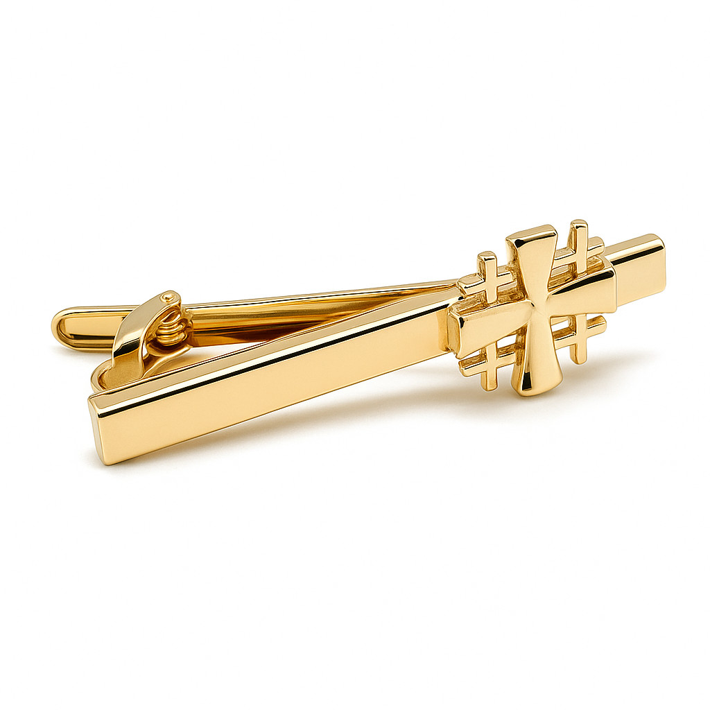 Gold Jerusalem Cross Tie Clip Christian Tie Bar Pastor Gift Religious Jewelry