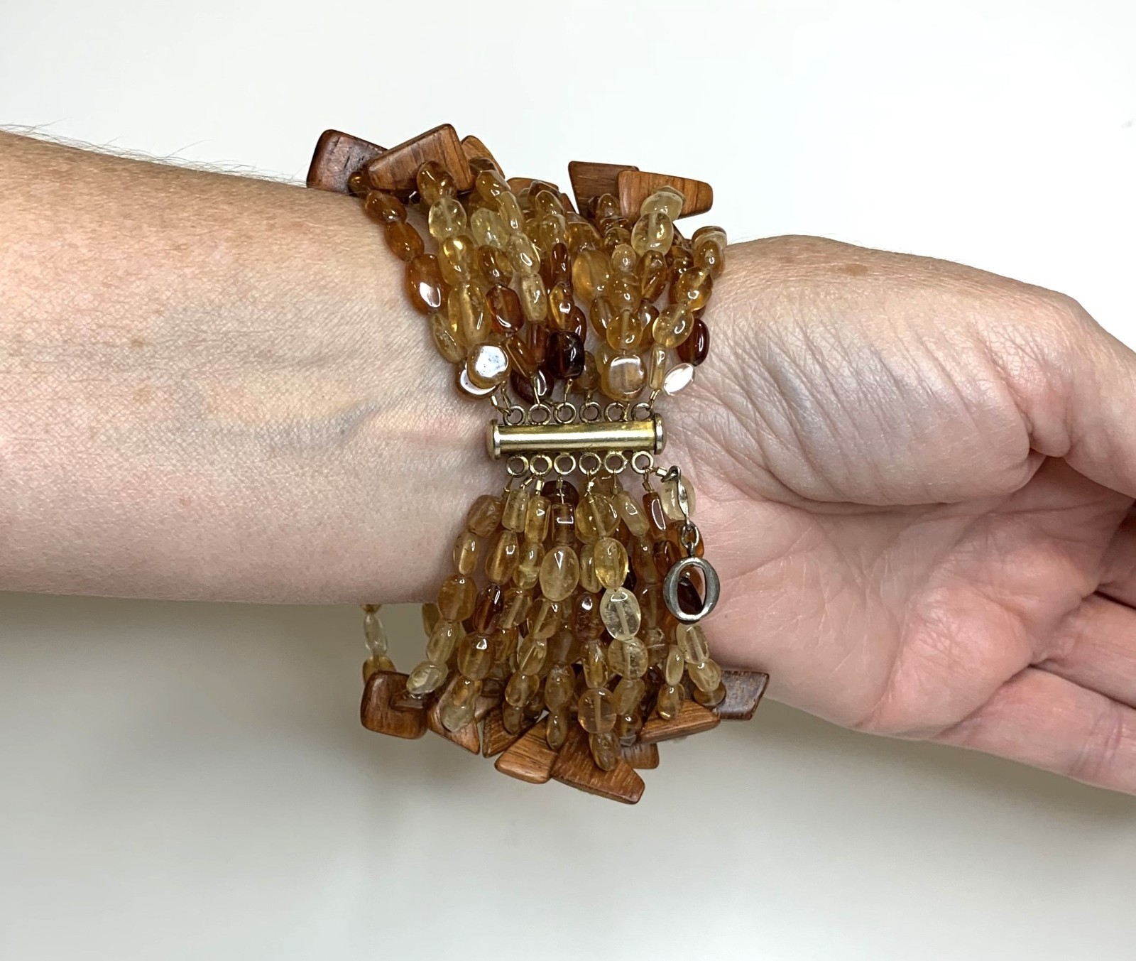 Hessonite Garnet and Wood Project O Bracelet from Oprah 8”