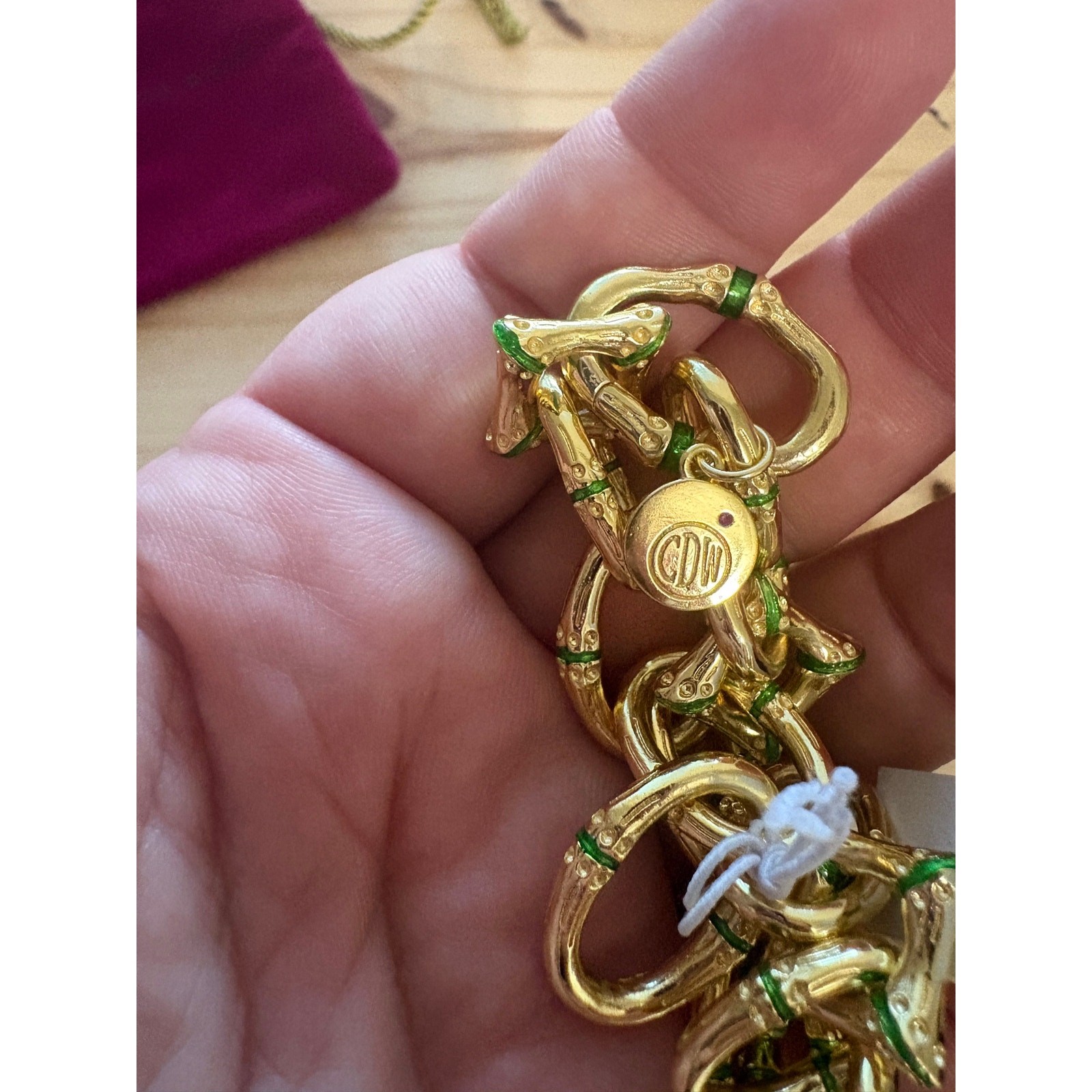 Capucine De Wulf Bangkok Bamboo Link Bracelet Gold Green Enamel Chain