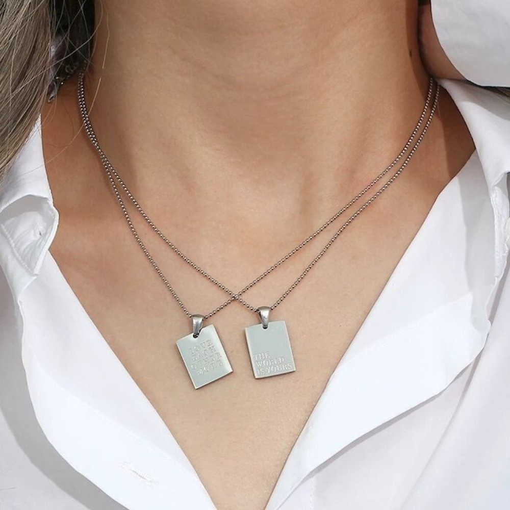The World Is Yours Pendant Necklace 18K White Gold Plated Stainless Steel