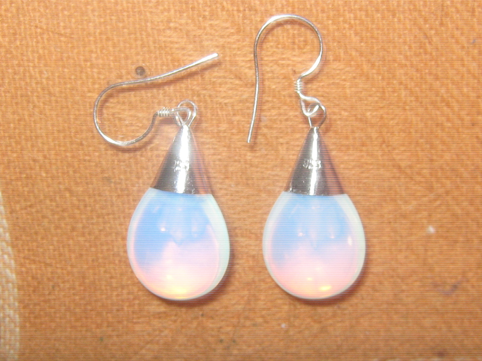 MOONSTONE SEA OPAL 925 STERLING SILVER GLASS OPALITE GLOWING TEAR DROP EARRINGS