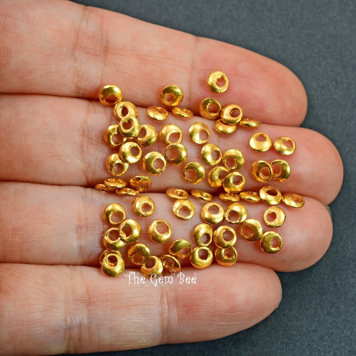 4mm 18k Yellow Gold Ancient Antique Rounded Donut Nugget Spacer Finding (5)