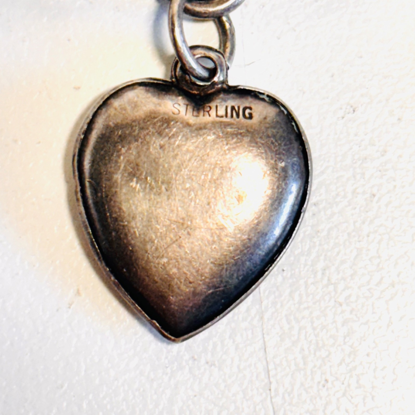 WALTER LAMPL Sterling silver bracelet puffy heart charm lock engraved vint 14.9g