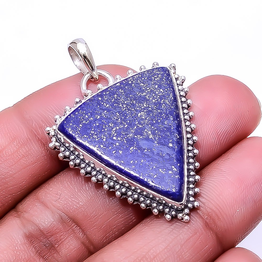 Natural Lapis Lazuli 925 Sterling Silver Bali Pendant 1.64″ P50, Christmas Gift