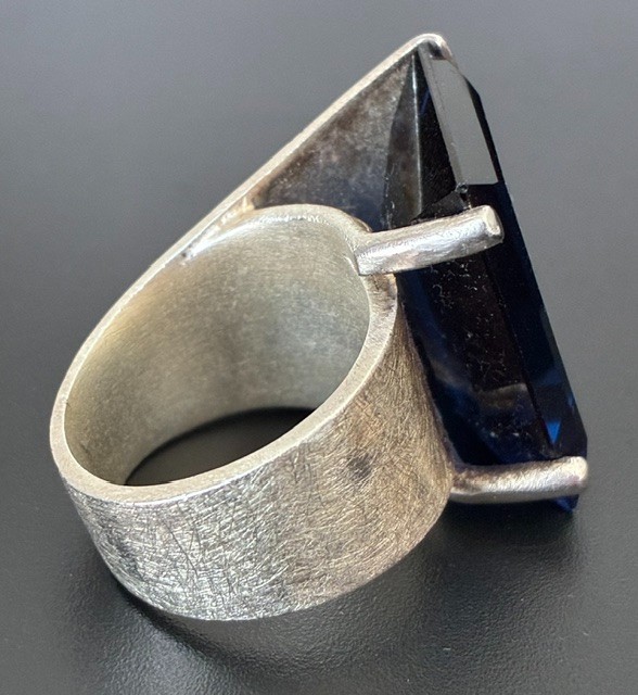 Cobalt Blue lab-created Spinel Ring 925 Silver Emerald Cut ~33.5 ctw Sz ~7.75