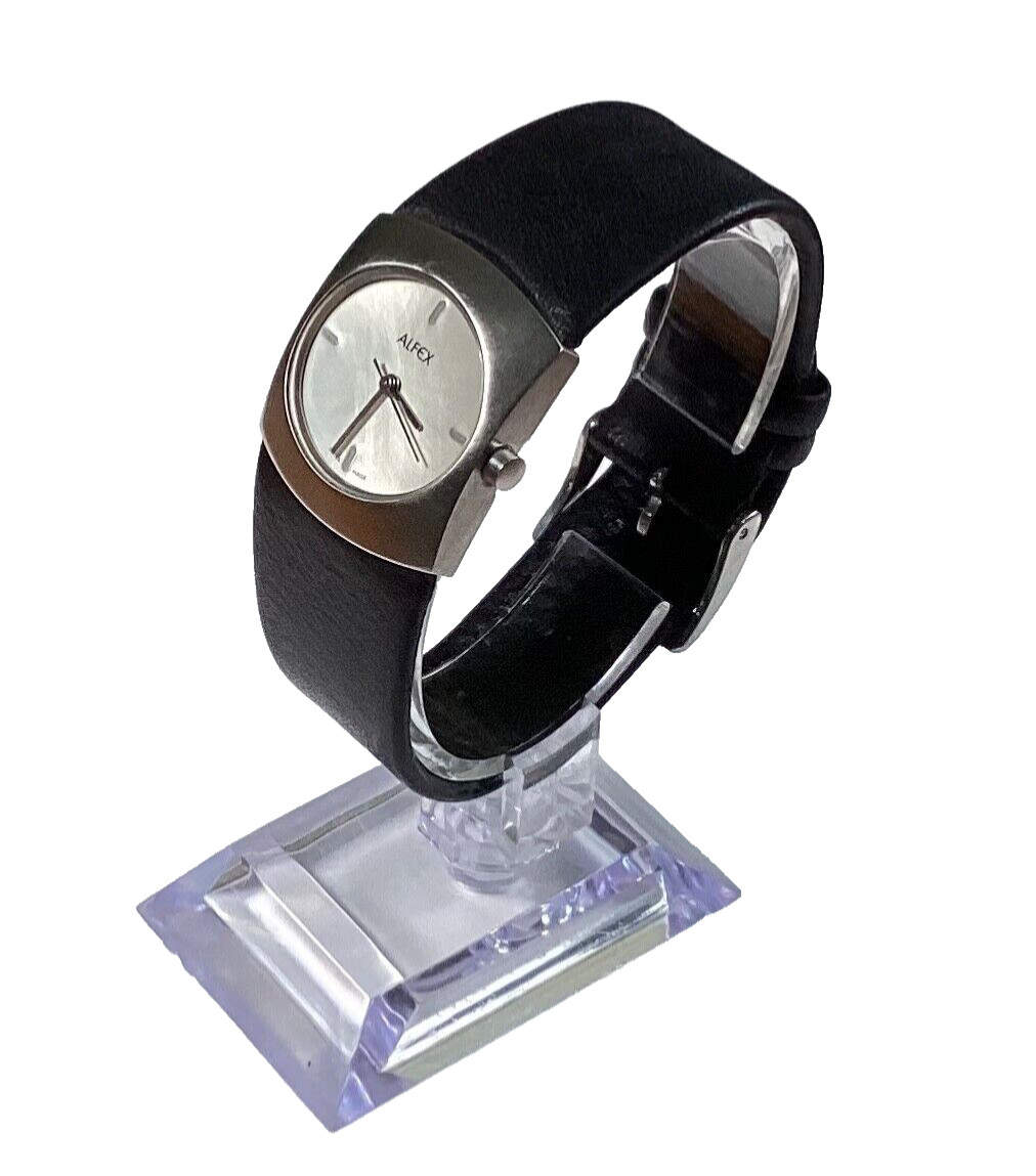 Sleek ALFEX Swiss Quartz 5329 Unisex Watch Black Silver WH New Battery