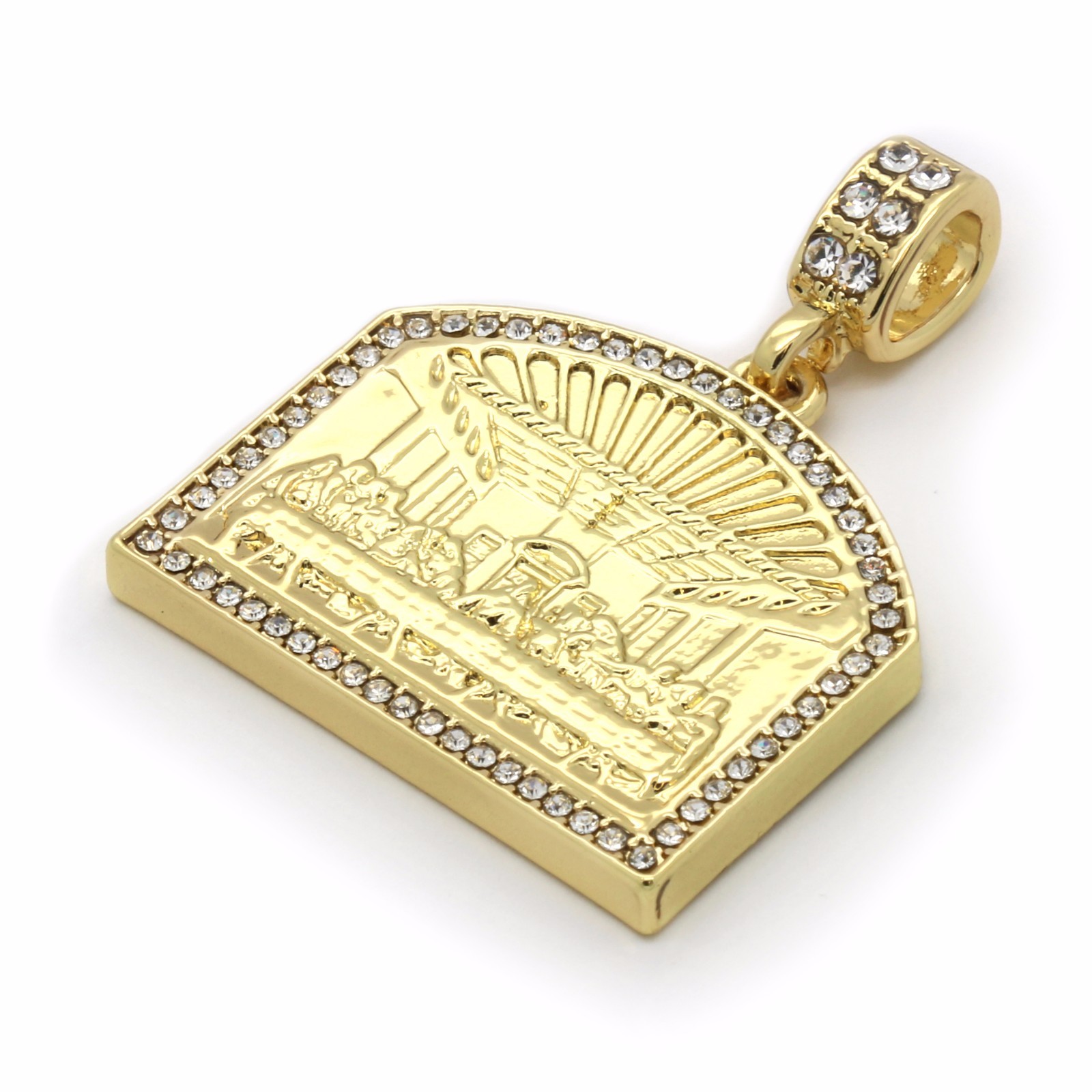 Gold Plated Jesus Angel Last Supper Pendant Cubic-Zirconia 24 27 30 Cuban Chain