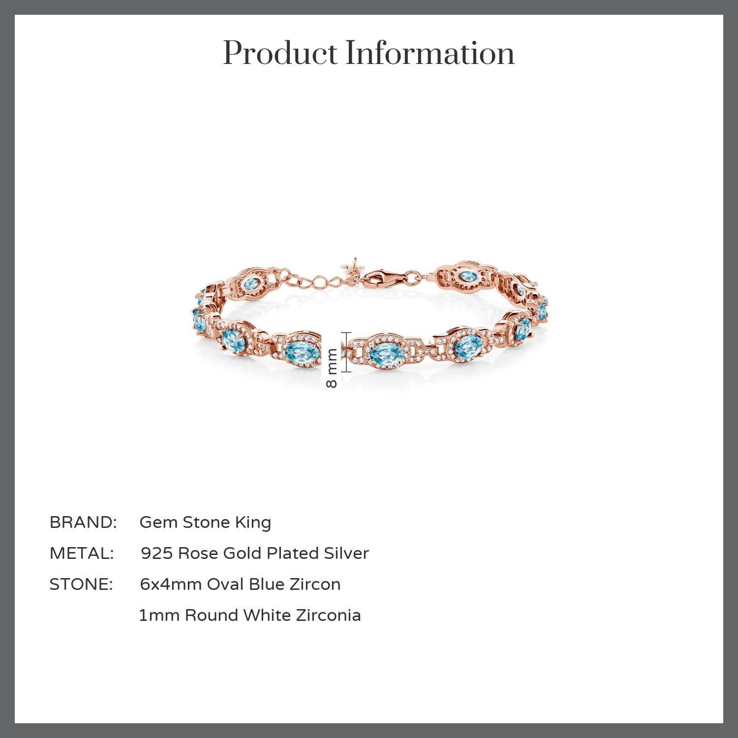 11.85 Ct Oval Blue Zircon 18K Rose Gold Plated Silver Bracelet