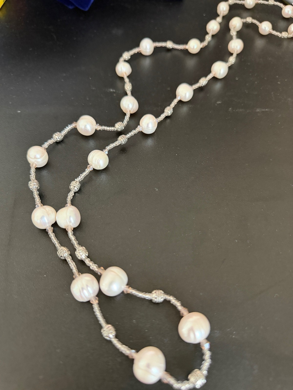 Baroque 39 inches long 9-10 mm White Pearl Necklace with Ornament