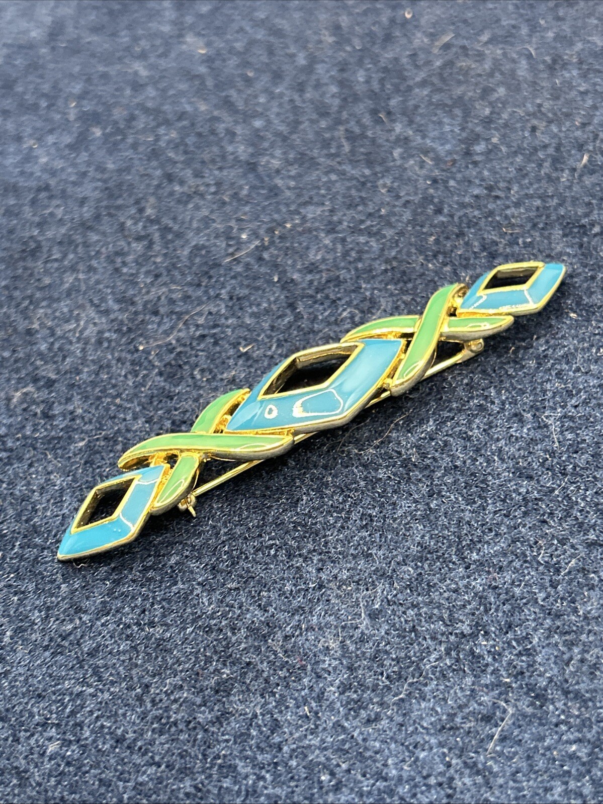 trifari brooch Blue Green Gold Tone Art Deco