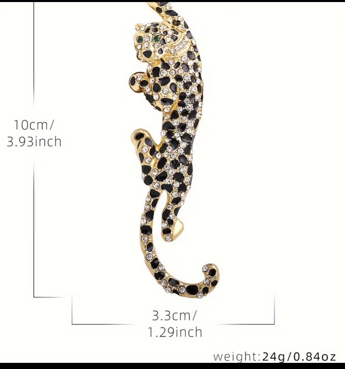 Leopard Panther Brooch Black Rhinestone Gold Tone Animal Statement Pin