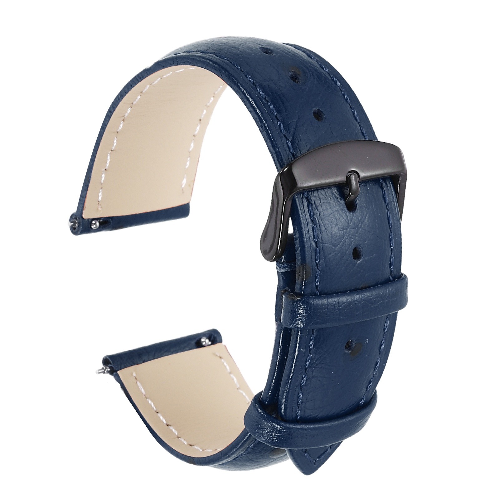 Leather Watch Band 0.87″ 22mm Top Grain Leather Watch Strap Black-Blue