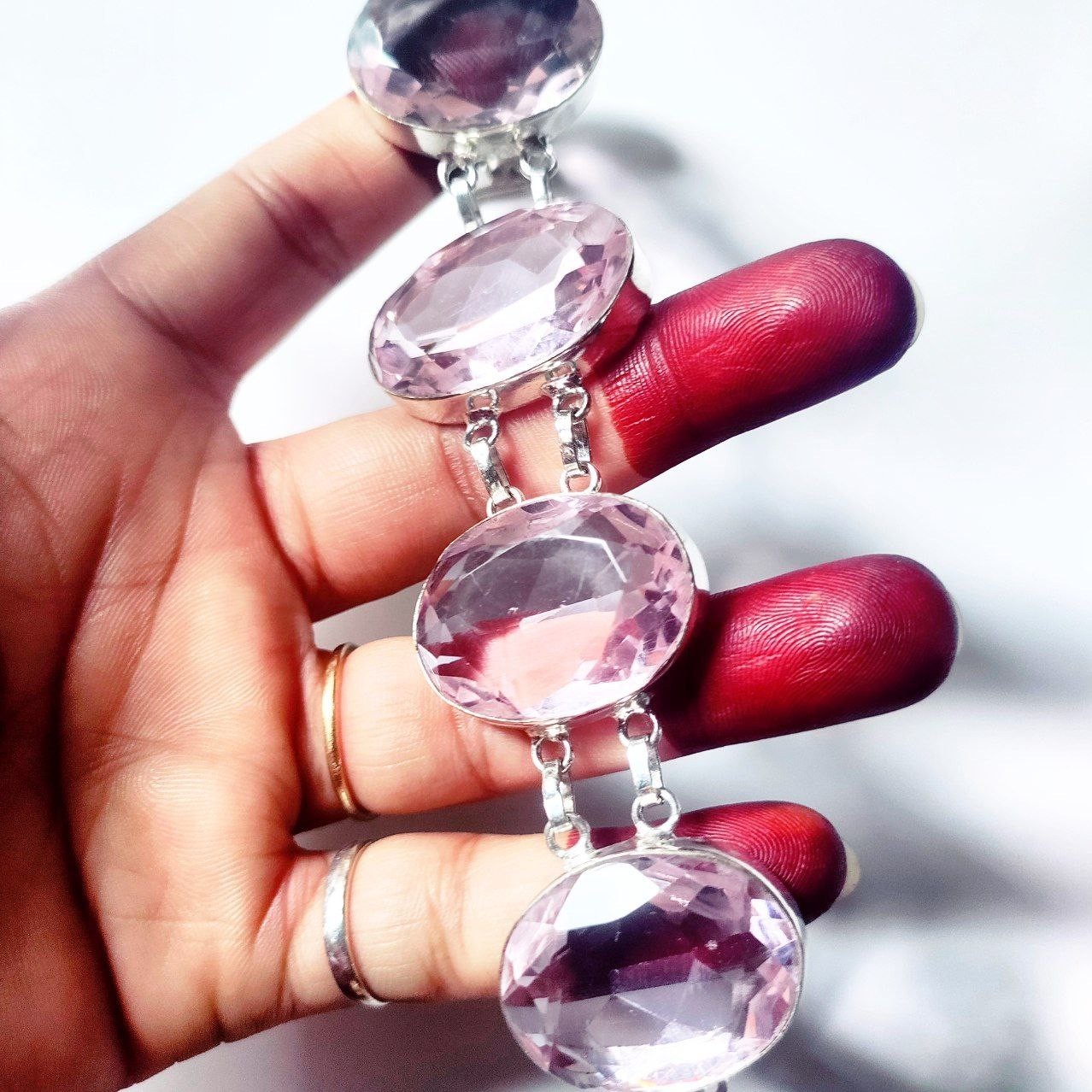 Alluring Pink Kunzite Gemstone 925 Sterling Silver Handmade Jewelry Bracelet 8″