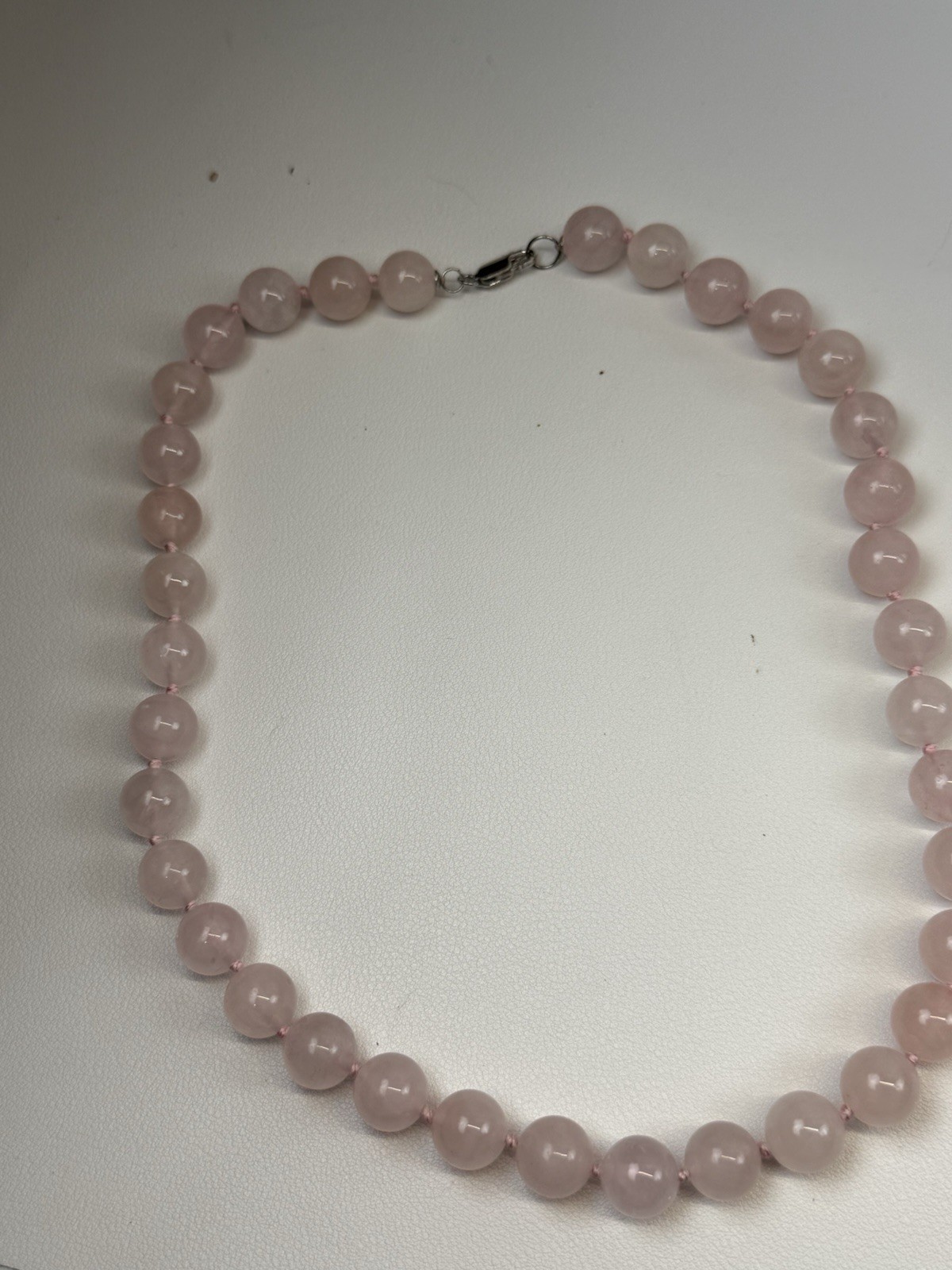 Rose Quartz 12.3mm Beaded Sterling Silver Clasp Necklace 2.25″