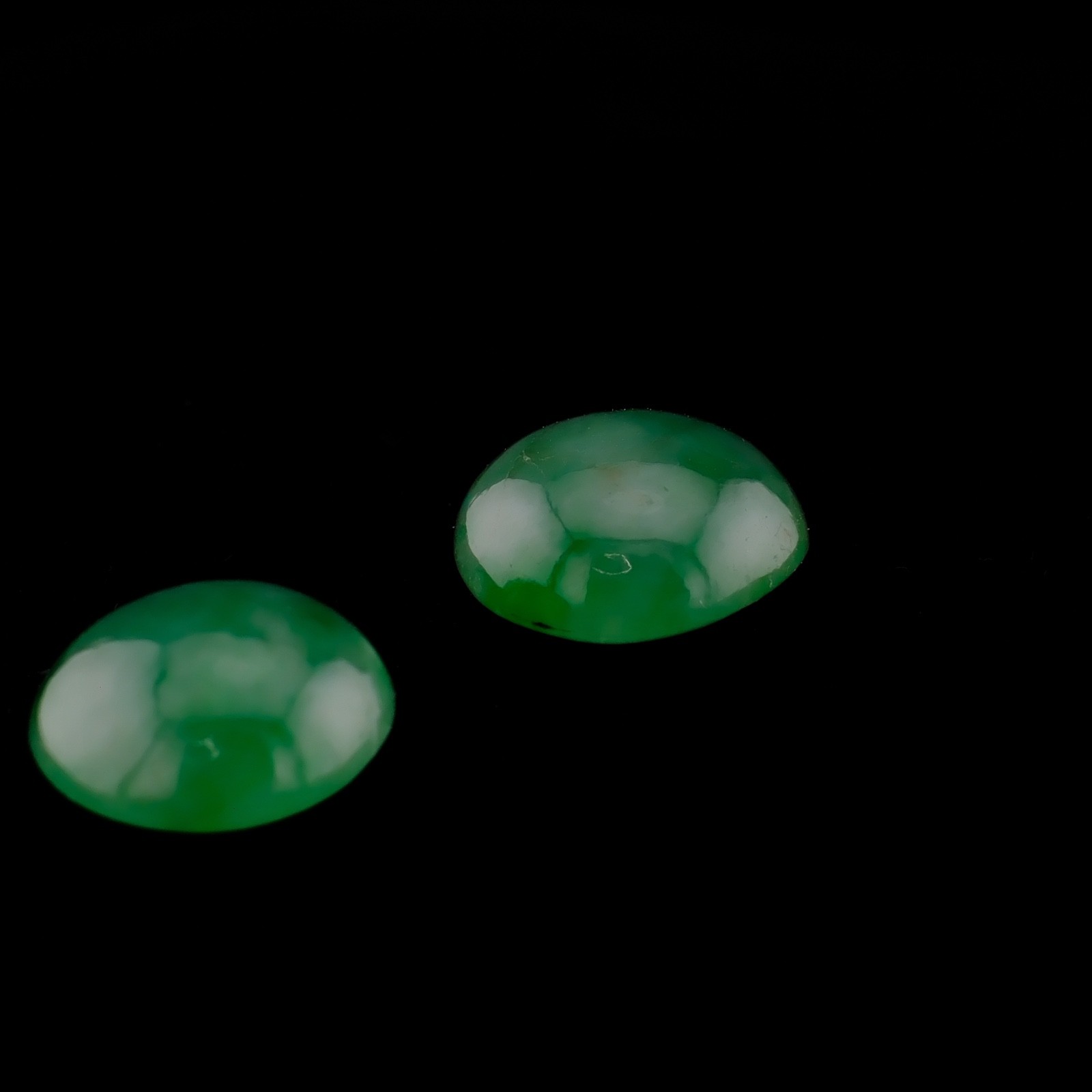 Natural Green Jade Cabochon Pair Round Loose Stones 16 ct 12.1-12.4mm Matched