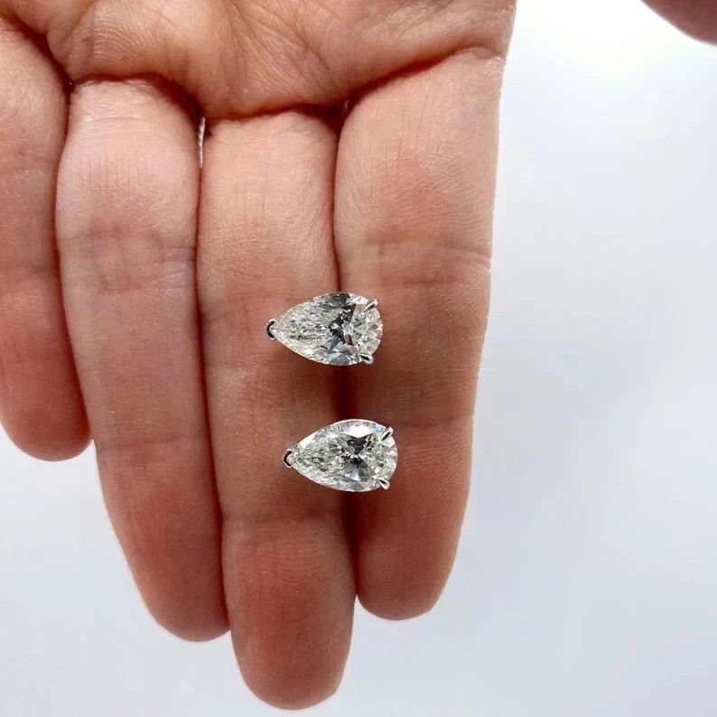 3TCW Pear Cut Lab Created Diamond Women’s Stud Earring 14k White Gold plated