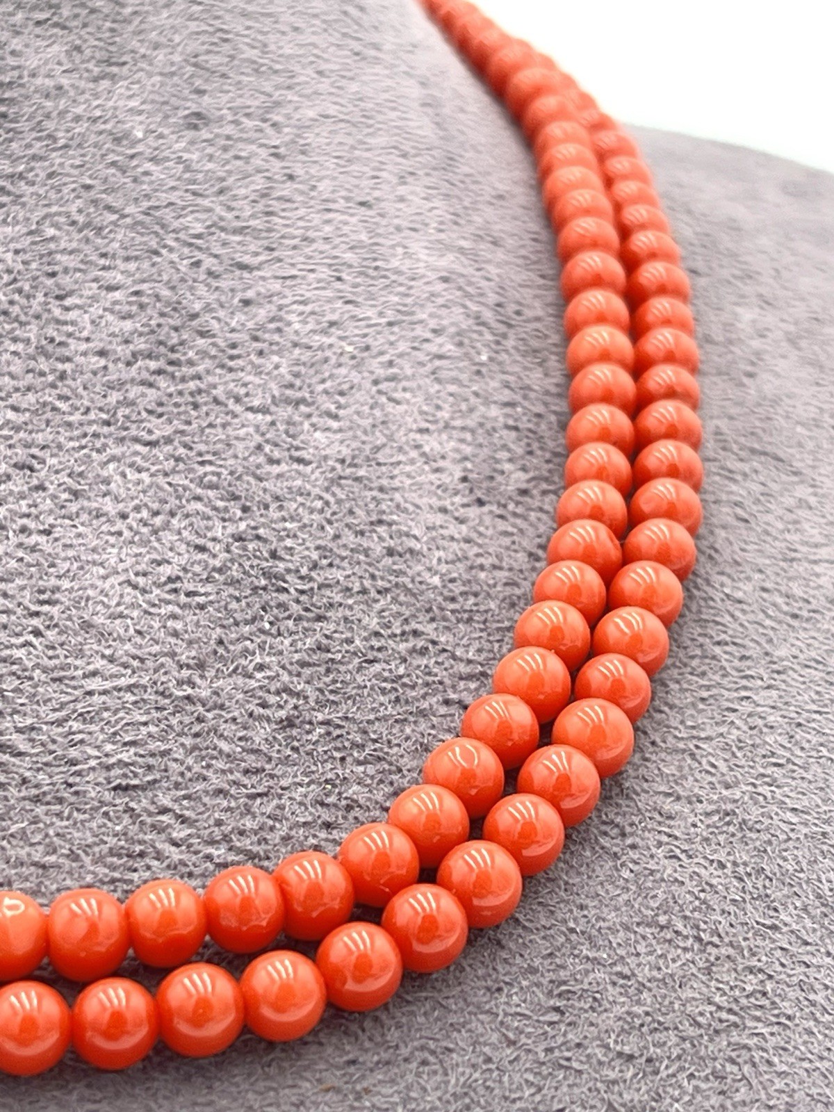 Mediterranean Red Coral Necklace 2 Strands 5mm 18kt Gold Handmade Made In Italy