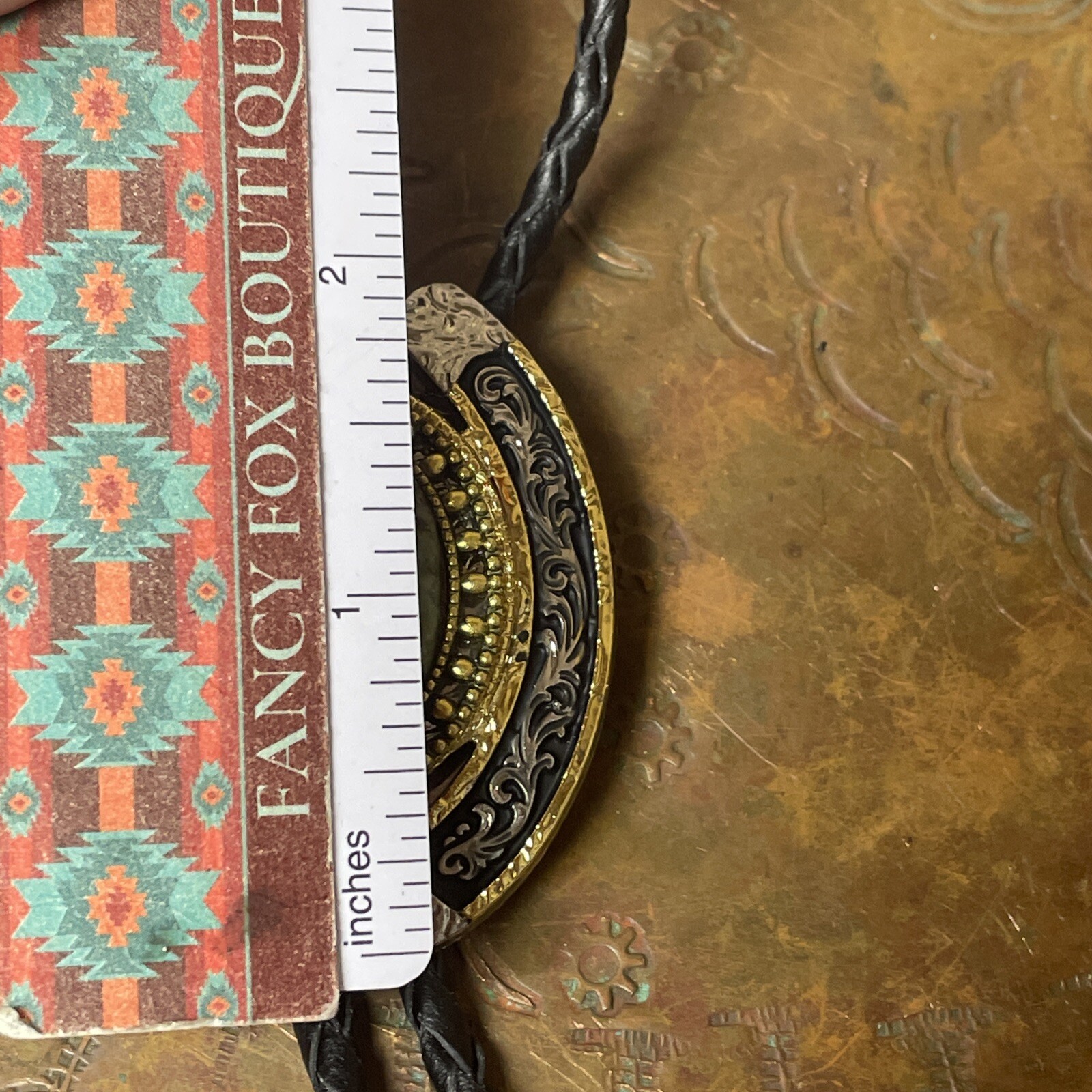 Southwest Tulsa Bolo Tie King African Turquoise Silver Gold Horseshoe Spring