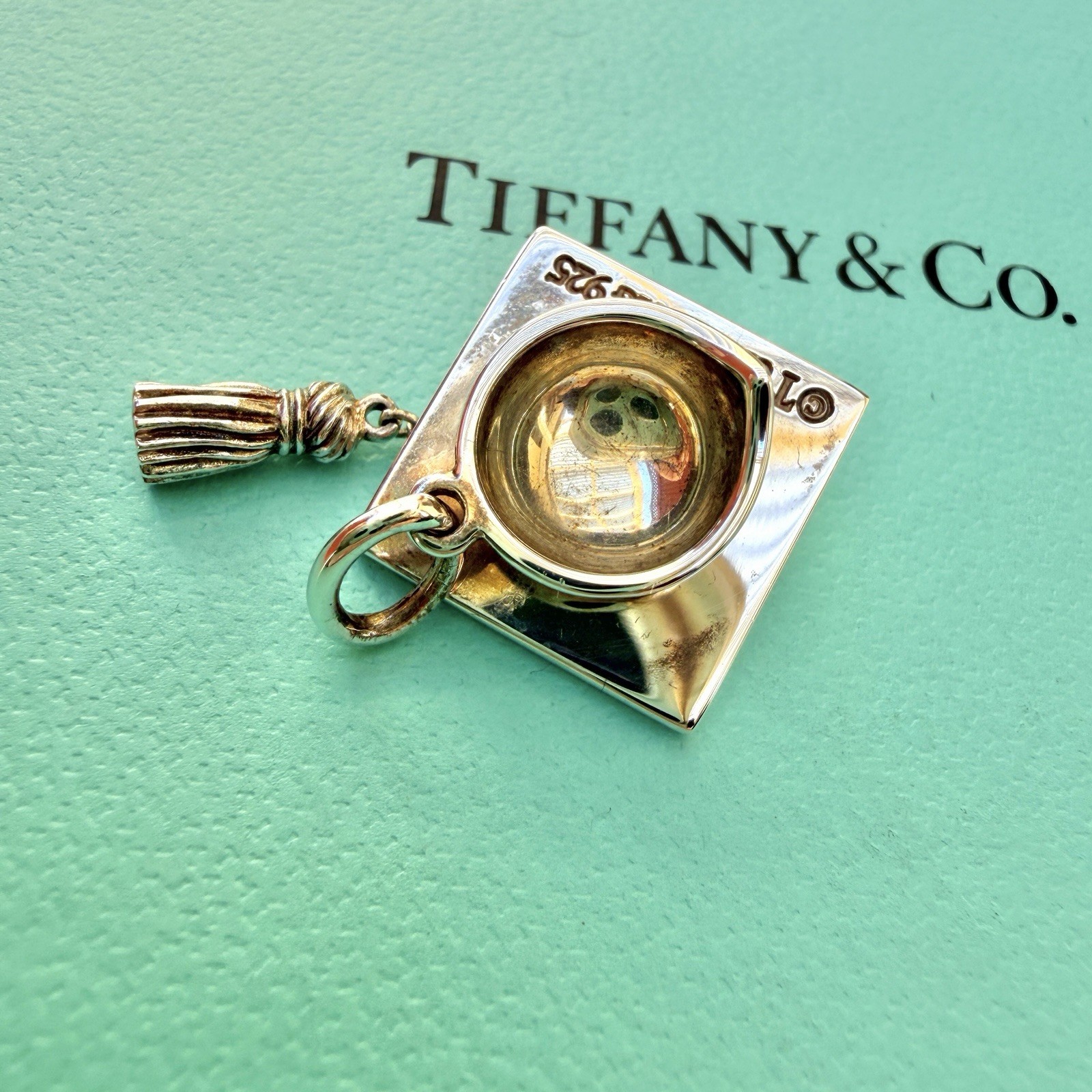 Authentic Tiffany & Co Silver Graduation Cap And Tassel Pendant Charm