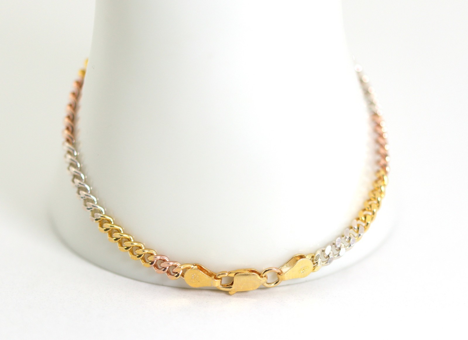 Sterling Silver 925 Made in Italy Bracelet Flat Curb Multicoloured Silver Gold 19cm