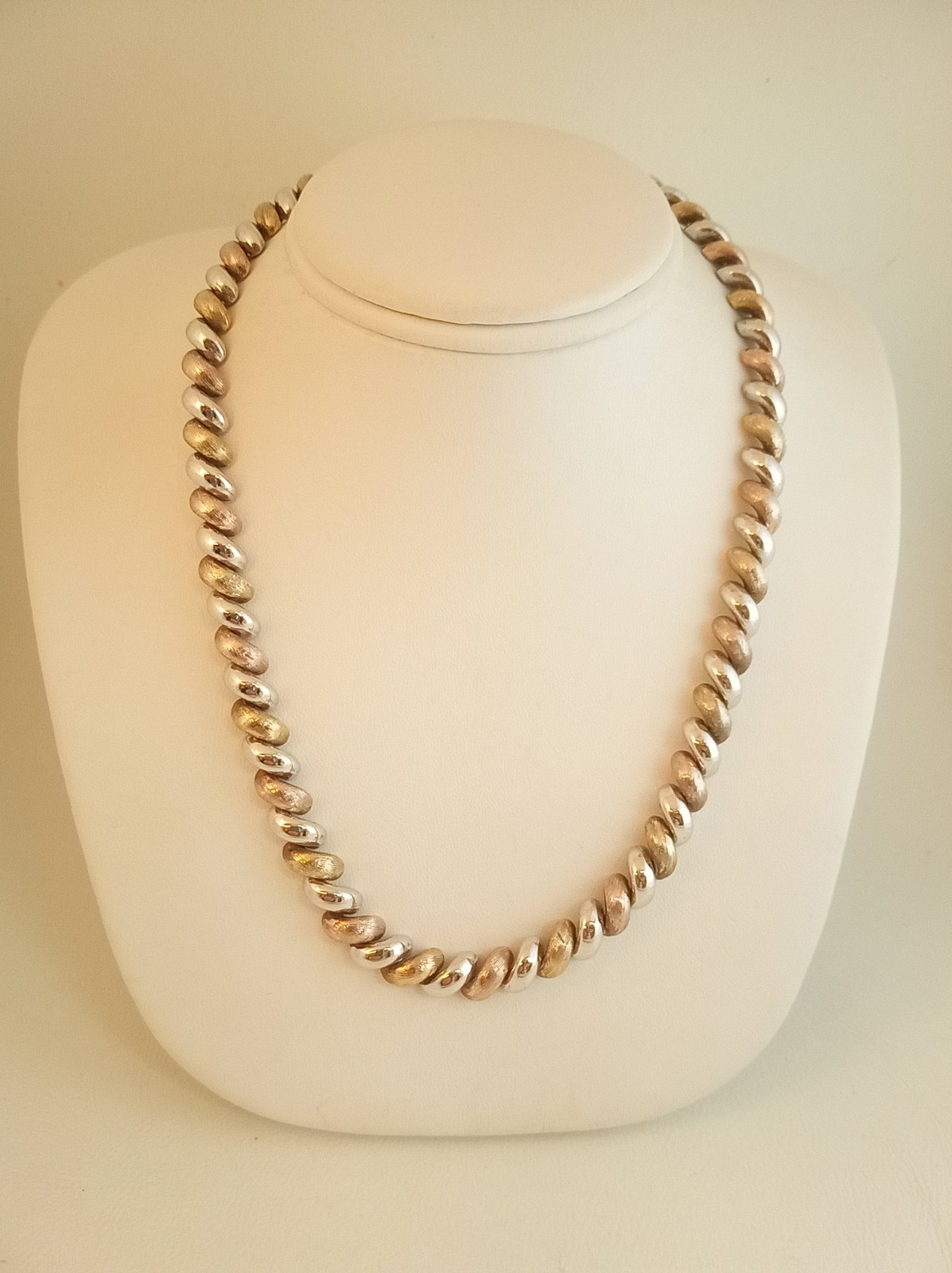 Sterling silver tricolor necklace silver gold rose gold vermeil Italy 16″