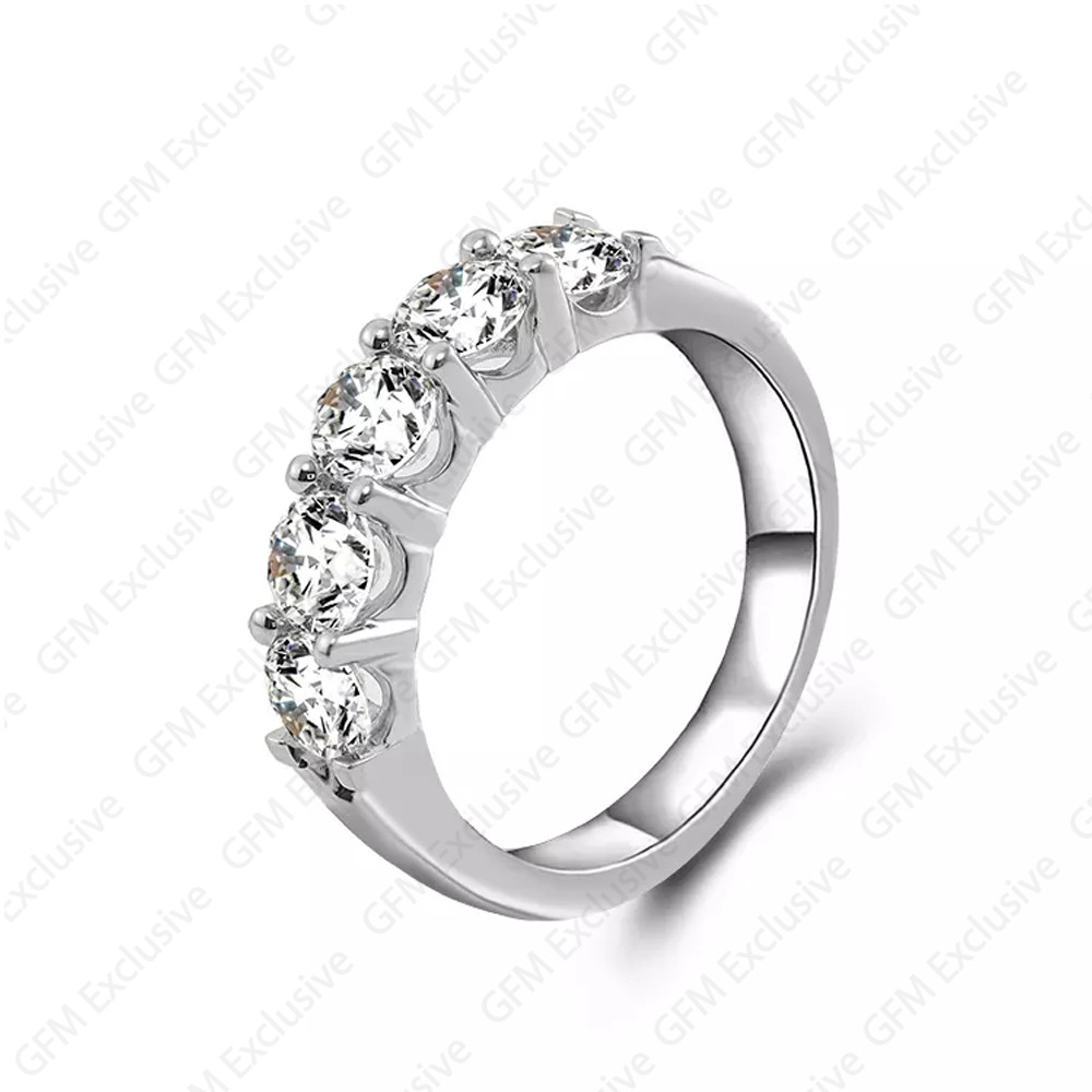 4mm Round Lab-Created Moissanite Wedding Half Eternity Band White Gold Plated