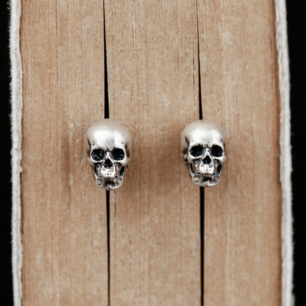 Gothic S925 Sterling Silver Skull Tiny Small Stud Post Earrings Lightweight Cute