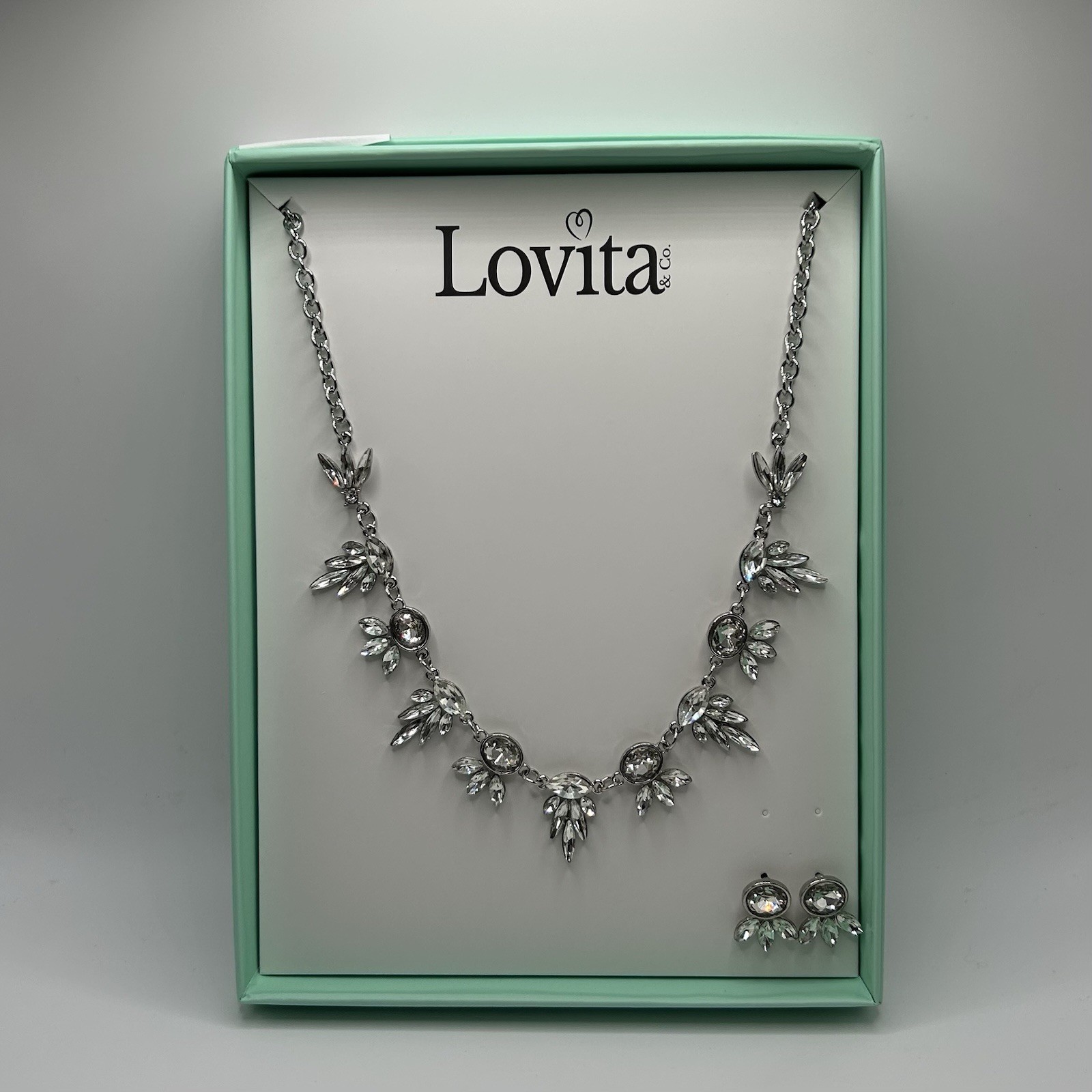 Lovita & Co. Silver Color & Gem Floral Design Statement Necklace & Earring Set