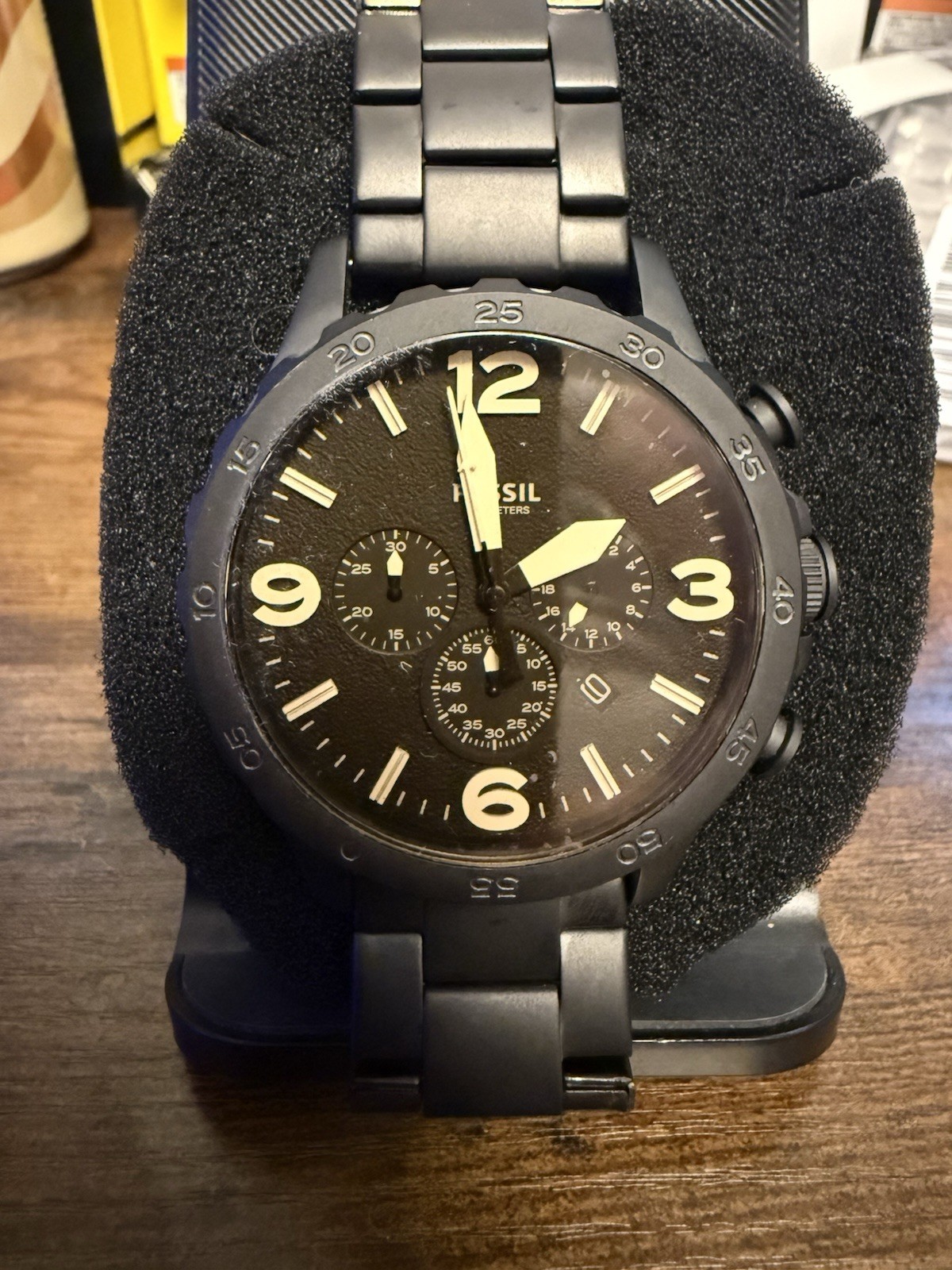 Fossil Men’s Nate Chronograph Black Stainless-Steel Watch 50MM JR1356