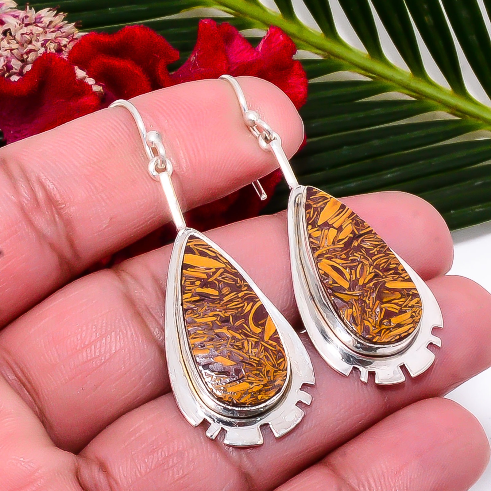 Natural Mariam Jasper Designer Handmade 925 Sterling Silver Earring 2.15″ Sku17