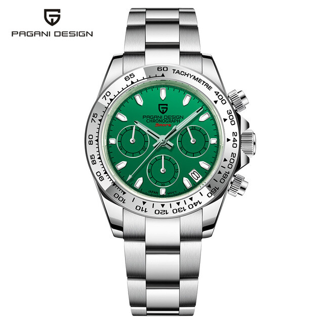 Pagani Design Men Japan VK63 Quartz Wrist Watch Chronograph PD-1727 Steel Band