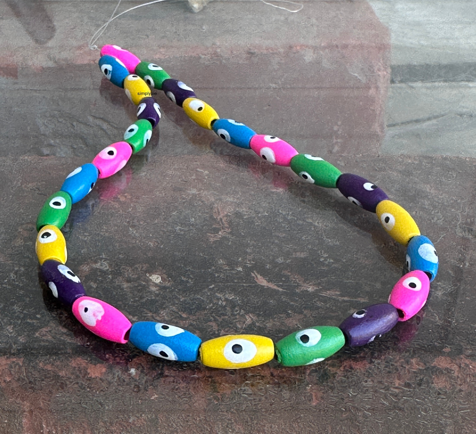 Evil Eye Colorful Oval Wood Beads Strand 25 Large Hole Korean Boxwood