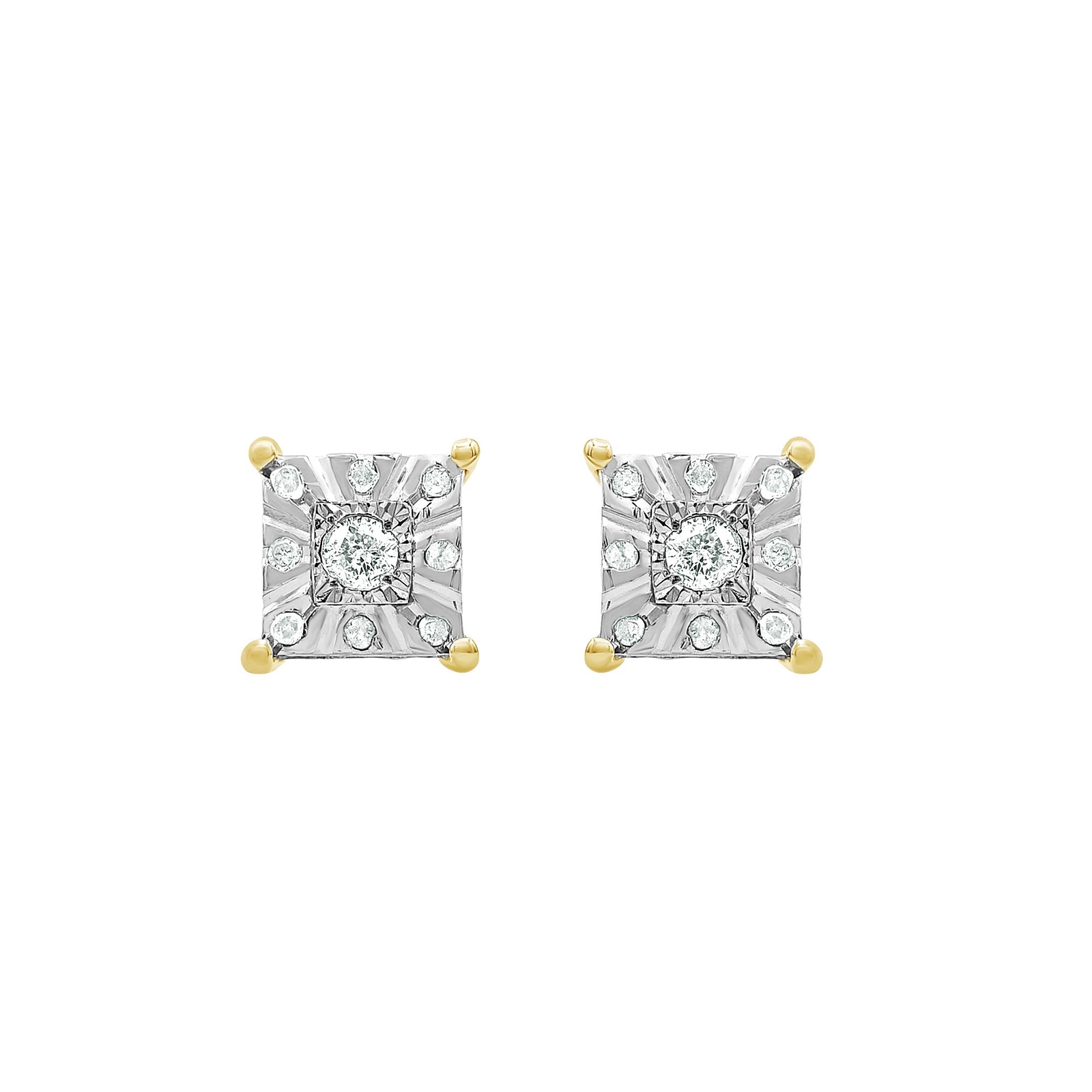 1/10 Carat Natural Round Cut Diamond Stud Earrings in Yellow Gold Plated Silver