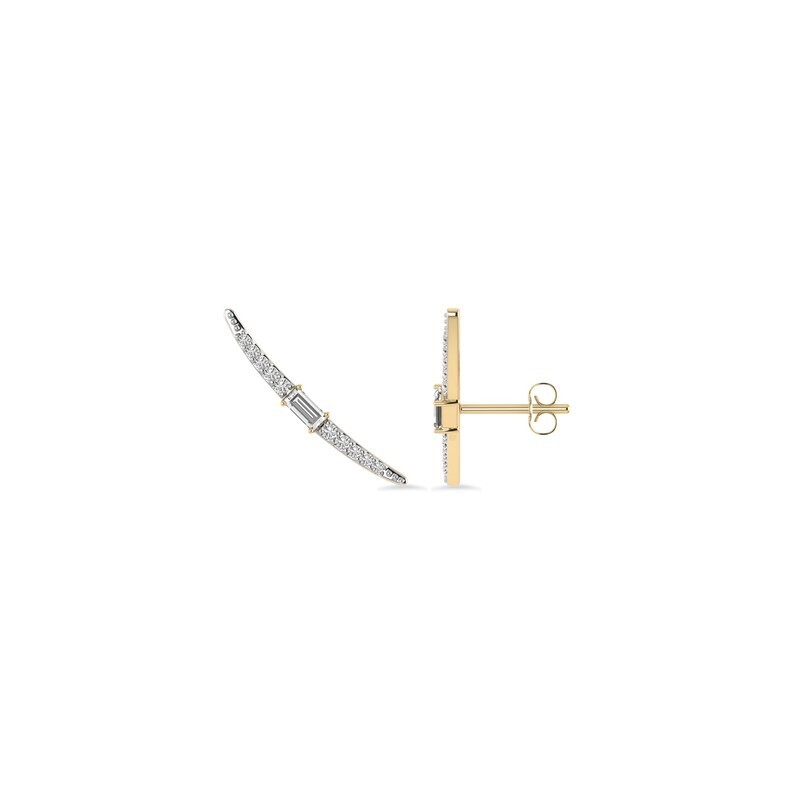 Curved Earrings 0.15 Ct.tw Natural Diamond Climber Earrings 10K Yellow Gold