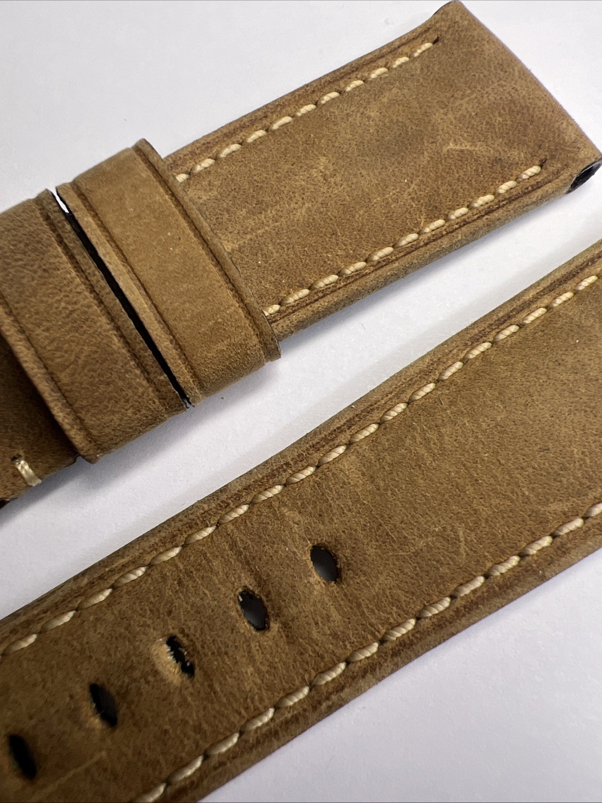 Panerai 26mm x 22mm Tan Light Brown Leather Strap Band w/ Ivory Stitching