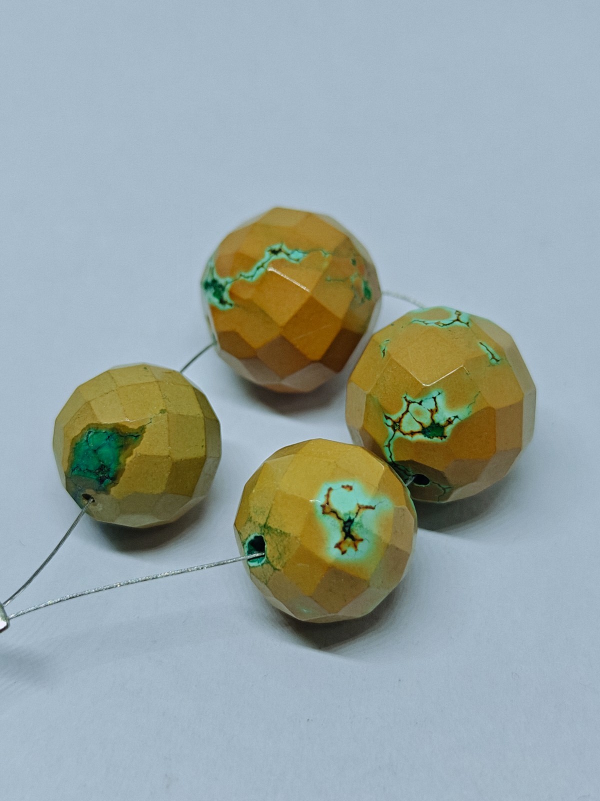 Natural Tibetan Turquoise Faceted Round Ball Beads, Loose Gemstone For Jewelry