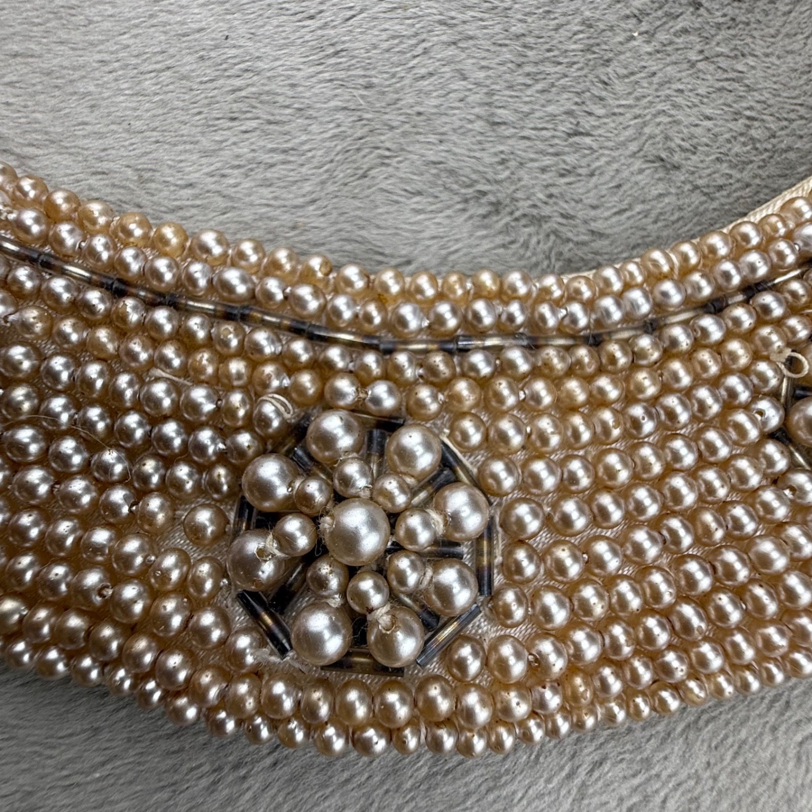 Vintage Beaded Collar Necklace Cloth Backing Imitation Pearl 15” READ