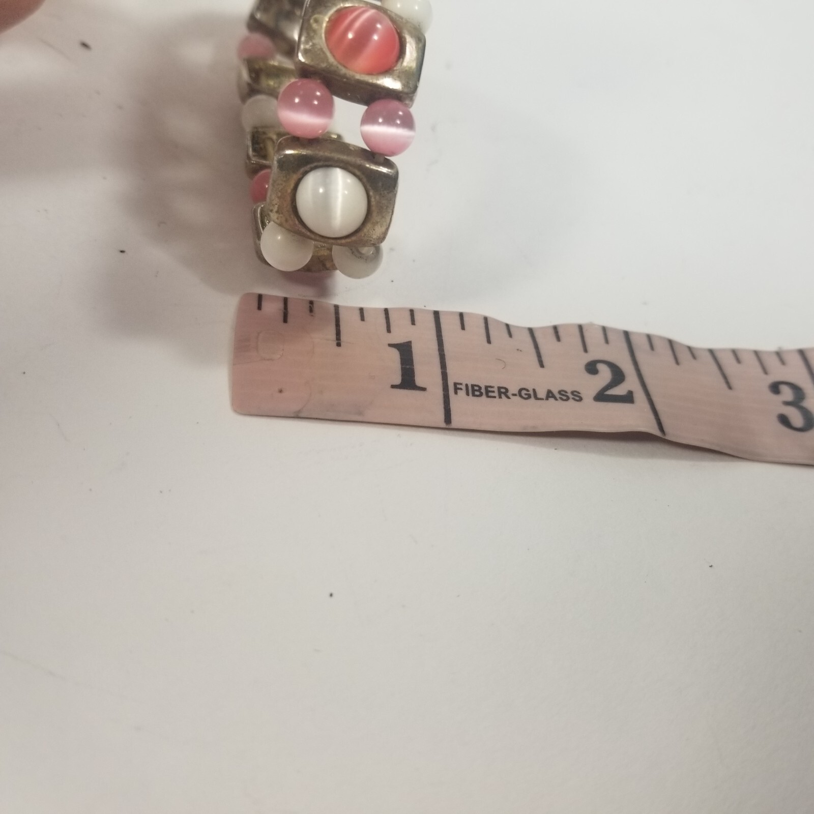 Vintage White Pink Silver Tone Bead Stretch Bracelet